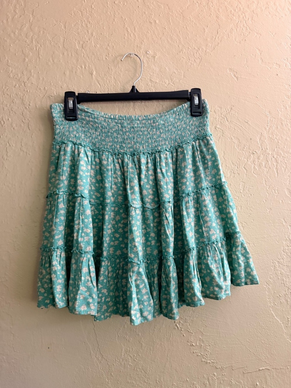 American Eagle Outfitters Mint Green Floral Tiered Skirt